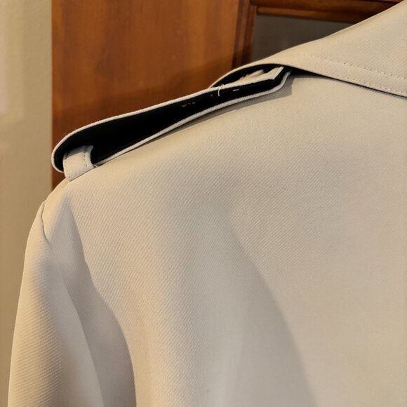 Beige/Black Women double breasted l, belted, long trench coat Size: Large - Picture 10 of 15